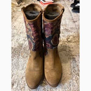 Suede Leather and Paisley Promod Boots